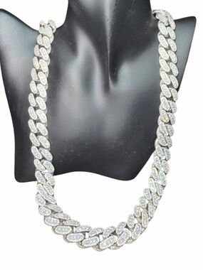 GNS Iced Out Moissante Sterling silver Pave Cuban Link Necklace